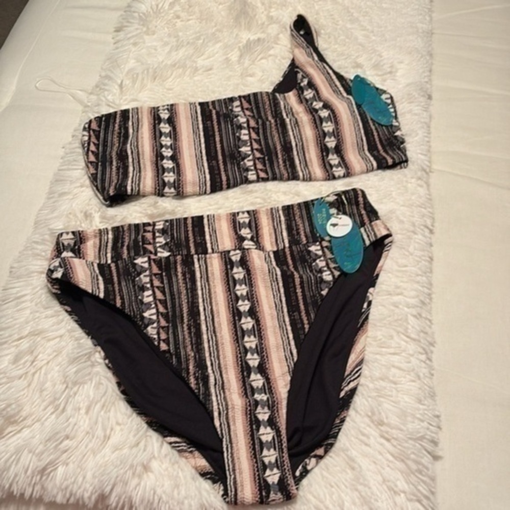 Mynah Aztec Bralette Bikini Swim Top & Lined High Waist Bikini Bottom